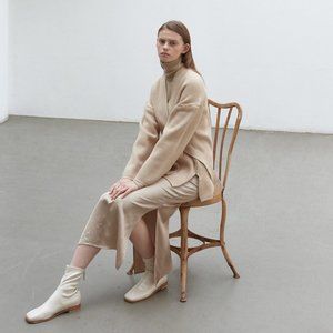 Silky Beige Midi Skirt